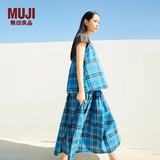 MUJI女式 马德拉斯格纹 宽摆裙长半身裙女装裙子25年夏季款BE1XKA5S 蓝色格纹 M (160/66A)