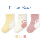 尼多熊儿童袜新生儿秋冬加厚保暖婴儿珊瑚绒中长筒宝宝袜子0-6个月