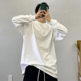 柏铭臣纯色重磅长袖t恤男春秋款内搭休闲打底衫圆领宽松简约百搭秋衣男 白色长袖（重磅高质量） 2XL建议130-145斤