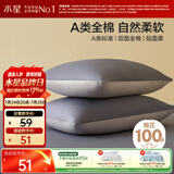 水星家纺枕套全棉枕头套100%纯棉A类枕头罩一对装双人家用宿舍48x74cm蓝