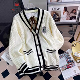 AEMAPE小熊毛衣开衫女外套2026春新款女装衣服宽松温柔秋冬季针织上衣 米白色B款 均码 (80-140斤拍)