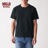 MUJI 男式 粗棉线 天竺编织 口袋短袖T恤 ABA05A0S 黑色 XL