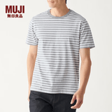 MUJI 男式 印度棉天竺编织 条纹短袖T恤 灰色X横条 M