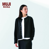 MUJI女式 双层编织 开衫 女外套长袖  25年春季外衣 女装休闲BB2R1A5S 黑色 S (155/80A)