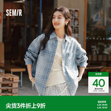 森马长袖衬衫女秋中长款宽松落肩条纹牛仔外套103125105002