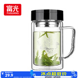 富光双层玻璃杯商务泡茶杯子 大容量男女耐热办公水杯带把黑色320ml