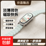 张婧仪同款适用小米手环10/9/8/7腕带6智能5磁吸4手腕3运动nfc版替换夏天女士工字款磁吸硅 淡薄荷色 适用:小米手环10/9/NFC【银色连接器】