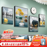 好久不见客厅装饰画现代简约沙发背景墙壁画轻奢大气四联组合挂画 石来运转(含挂钟) 小组合(建议2-2.5米墙)PS黑框