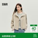 森马（Semir）外套女秋季花苞拼接格子宽松立领风文艺通勤夹克10A525108004
