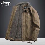 JEEP SPIRIT加绒夹克棉袄子硬汉男装休闲加厚外套男大码棉服棉衣男潮男冬装 浅棕色 L