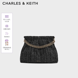 CHARLES&KEITH子母链条大容量流浪包托特包单肩斜挎包女包生日礼物CK2-40671449 【L号】Black Tweed黑色/白色CK2-40671449-2 L