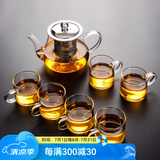 瓷牌茗茶具（cipaiming teaset） 透明玻璃茶具整套套装家用功夫茶壶茶杯会客泡茶器 透明把《八骏壶》6个把杯