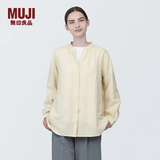 MUJI女式 木棉混双层纱织长袖罩衫女士衬衫衬衣外套  BC2IZC4S 原色 L(165/88A)
