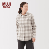 MUJI 女式 法兰绒 衬衫领 长袖衬衫衬衣内搭上衣纯棉冬季女装格子 米白色格纹 XL （165/92A）