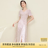 尚都比拉夏季V领碎花连衣裙中长款收腰显瘦气质印花裙子 粉底花色 M 