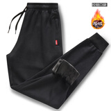 季骆森运动裤男春秋季纯色针织棉质潮流束脚休闲长裤男士卫宽松健身跑步 黑色拉链款【加绒加厚】 2XL 【建议135-155斤】