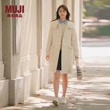 MUJI女式 羊毛混牛角扣大衣长款连帽毛呢呢子外套秋冬季外衣女装 米白色 M (160/84A)