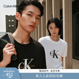 Calvin KleinJeans夏季男女情侣中性休闲通勤ck字母纯色纯棉宽松短袖T恤上衣