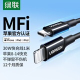 绿联【官方MFi认证】适用苹果14/13充电线Type-C数据线PD30/20W快充Lightning接口iPhone手机1米
