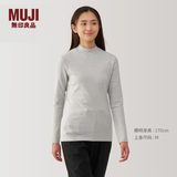 MUJI女式 起毛罗纹编织半高领长袖T恤上衣打底衫女款内搭春秋女装条纹 浅灰色 4A L （165/88A）