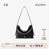 半坡饰族（bampo）【何宣林同款】中号绵绵包hobo托特包头层牛皮大容量单肩斜挎包软 墨碳黑（中号升级拉链款）