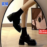霍蜻黑色厚底小皮鞋女2026春季增高粗跟单鞋女英伦风高跟鞋女乐福鞋女 黑色亮光 【跟高6.5cm】 37 (235mm)