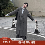茵曼2025冬季女装新款100%绵羊毛双面呢外套女美拉德翻驳洋气长款大衣 深花灰 M 163-167cm/111-120斤