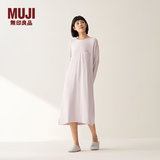 MUJI女式 柔软针织家居连衣裙 长袖睡裙女宽松家居服秋季 FD33CC5A 烟熏粉色 S -M (160/84A)