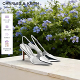 CHARLES&KEITH质感链条尖头高跟凉鞋子女鞋生日礼物送女友CK1-60280377 Silver银色 38 (245)