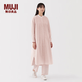 MUJI女式 水洗 平纹 立领长袖连衣裙女装裙子25年春季连身裙 衬衫裙 浅粉红色条纹 M （160/84A）