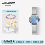 LANZOOM蓝族黑金小方糖手表女【何泓姗同款】满天星情人节生日礼物送女友 【代写贺卡】银色钢琴带