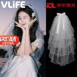 VLIFE白色新娘头纱领证登记求婚头饰蓬蓬纱蝴蝶结发饰婚纱拍照道具头纱 四层蝴蝶结  发夹款