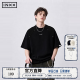 英克斯（inxx）Standby明星同款插肩短袖T恤男简约字母刺绣宽松圆领上衣情侣款 黑色 M