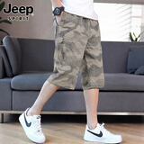 JEEP SPIRIT吉普工装短裤男夏季宽松休闲裤子男直筒纯棉七分迷彩裤 浅灰 3XL