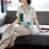 俞兆林（YUZHAOLIN）妈妈夏装休闲时尚短袖套装2026夏季新款中老年女洋气质40岁两件套 绿色套装 3XL (建议115-130斤)