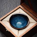 夕陌陶瓷建盏大号主人杯窑变单杯功夫茶具茶杯单个男士女个人茶盏茶碗 拉丝曜変星空盏+品味礼盒