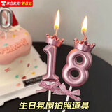京舟源金属粉色皇冠数字蜡烛蝴蝶结金色公主周岁生日派对甜品台蛋糕插件