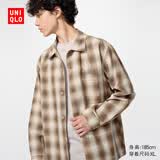 优衣库棉麻衬衫式茄克/格子/长袖男装外套夹克490283 34 驼色 L