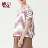MUJI女式 棉天竺蝙蝠袖T恤 休闲百搭 BB10CC3S 烟熏粉色条纹 L