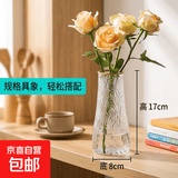 玻璃花瓶透明植物插花瓶水培容器大花瓶装饰客厅摆件 透明描金水波纹（17*5.5*8） 1个装