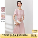 尚都比拉设计感拼接连衣裙夏季高级感气质百褶裙小个子中长裙子 粉陶色 L