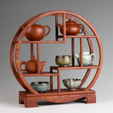 从简花梨木茶具博古架桌面收纳架置物架小号实木紫砂壶茶杯摆件展示架 文圆质方博古架：40.5*13*41cm