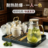 DELISOGA高颜值轻奢锤纹玻璃杯耐热水杯泡茶杯子水具套装家庭待客家用客厅 1.8L壶+6色锤纹杯+爱心架+蓝色盘