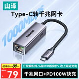 山泽Type-C转千兆网口网卡有线RJ45网线转换器100W供电PD快充电转接头适用苹果Mac华为笔记本电脑手机