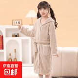 婴幼儿浴袍带帽加厚柔软透气宝宝浴巾儿童睡袍吸水裹巾 贝乐【卡其色】 大号【身高140-160cm儿童穿】