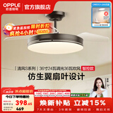 欧普照明（OPPLE）静音风扇灯客厅一体吊扇灯全光谱智能卧室简约隐形扇大风量餐厅灯 1级能效-黑-36寸24瓦-智控