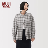 MUJI女式 法兰绒 衬衫式夹克女外套外衣 25年冬季女装 上衣 BC2POA5A 灰色格纹 S （155/80A）
