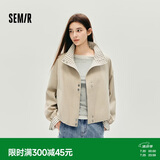 森马（Semir）外套女秋季花苞拼接格子宽松立领风文艺通勤夹克10A525108004