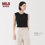 MUJI女式 天竺编织 无袖T恤 上衣打底衫女款内搭背心 坎肩 25年夏季 黑色 M (160/84A)
