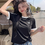 阿迪达斯（adidas）三叶草纯棉短袖女2026夏季新款时尚半袖三条纹宽松透气休闲t恤男 黑色/情侣T/纯棉/新款无字母 2XL 【建议体重180斤-200斤】